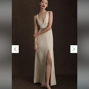 ANTHROPOLOGIE  BHLDN Piper V-Neck Side-Slit Satin Gown NWT 24W $248